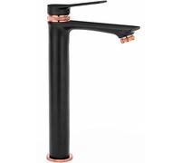 Rea VIRAL NEGRO/ORO ROSA GRIFO DE LAVABO ALTO Mezclador de baño de latón Grifo monomando para lavado a mano ajustable en frío y caliente (negro/oro rosa)