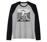 Reacción de Llama con diseño de Escena de Granja de platillo Volador Camiseta Manga Raglan