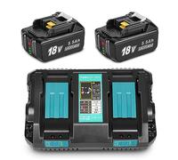 REACELL 2 Piezas 5.5Ah Compatible para Makita 18V Batería + Cargador Doble DC18RD para Batería BL1850 BL1845 BL1840B BL1840 BL1830, Kit de Batería con Cargador Rápido Compatible para Makita