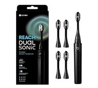 Reach Cepillo de dientes eléctrico Dual Sonic, 1 mango, 4 cabezales de cepillo de dientes, 2 modos de cepillado fuerte y suave, cepillos de dientes portátiles de viaje para adultos, 27000 VPM con AAA,