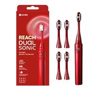 Reach Cepillo de dientes eléctrico Dual Sonic, 1 mango, 4 cabezales de cepillo de dientes, 2 modos de cepillado fuerte y suave, cepillos de dientes portátiles de viaje para adultos, 27000 VPM con AAA,