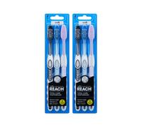 REACH Total Care - Cepillo de dientes suave, paquete de 2 x 3 (6 cepillos), cabeza compacta con cerdas en V, limpiador de lengua y agarre antideslizante, elimina la placa, suave con los dientes