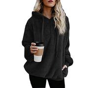 ReachMe - Chaqueta a cuadros con capucha, sudadera con bolsillos, de gran tamaño, de Sherpa, de forro polar, para mujer, Un negro, XXXL