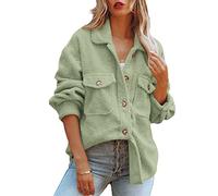 ReachMe Chaqueta de forro polar Sherpa para mujer, chaqueta de manga larga con bolsillos, abrigo de solapa, Verde salvia, Large