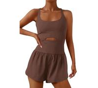 ReachMe Mameluco de entrenamiento para mujer, para correr, de una pieza, para ejercicio, gimnasio, yoga, Marrón café, S