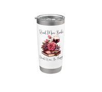 Read More Books Drink Wine Be Happy Reading & Wine Book Club Vaso térmico de acero inoxidable de doble pared
