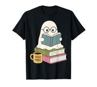 Read More Ghost Bookworm Coffee Reading Halloween Librarian Camiseta
