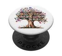 Reading Book Tree Flowers Books Lovers Book Floral Bookish PopSockets PopGrip Adhesivo