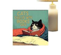 Reading Cat Calendar 2026, Cat Chillin with Book Wall Calendar, 12 Monthly Wall Planner Organizer with Kittens Illustration 2026 para la sala de estar de escritorio Nocidad de escritorio