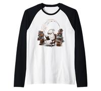Reading Ghost - Spooky Library Halloween Tee Camiseta Manga Raglan