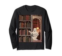 Reading Ghost - Spooky Library Halloween tee Manga Larga