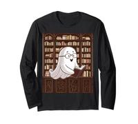 Reading Ghost - Spooky Library Halloween tee Manga Larga
