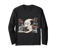Reading Ghost - Spooky Library Halloween Tee Manga Larga
