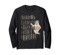 Reading Ghost - Spooky Library Halloween tee Manga Larga