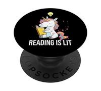 Reading Is Lit Unicorn Library Inglés Profesor Amante de los Libros PopSockets PopGrip Adhesivo