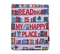 Reading is My Happy Place Book Sleeves Protector, Bookshelf Book Sleeve with Zipper, 11x8.5 Inch Washable Fabric Book Lovers