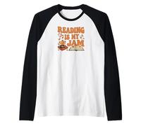 Reading Is My Jam Book Lover Groovy Music Notes Retro Camiseta Manga Raglan
