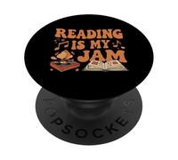Reading Is My Jam Book Lover Groovy Music Notes Retro PopSockets PopGrip Adhesivo