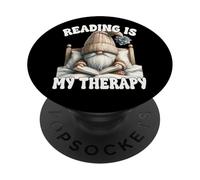 Reading Is My Therapy Funny Dad Teacher GNOME For Book Lover PopSockets PopGrip Adhesivo