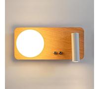 Reading Light Adjustable Japanese Retro Square Metal Bedside Wall Nordic Wood Grain Finish Hallway Wall Light with Mid Century with Glass Bedroom Wall Lamp for Study(Woo
