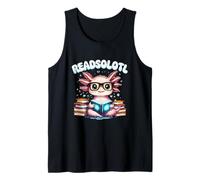Readsolotl Pink Kawaii Axolotl Leer Amante de los Libros Lectura Divertida Camiseta sin Mangas