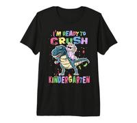 Ready To Crush Kindergarten Unicorn Dinosaur Back to School Camiseta Premium