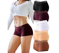 READY TO LOVE Calzoncillos bóxer para mujer, ropa interior de algodón de encaje, ropa interior cómoda de algodón, ropa interior transpirable para mujer, paquete múltiple, Multicolor-5pack, L