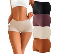 READY TO LOVE Calzoncillos tipo bóxer para mujer, sin costuras, suaves, ropa interior para mujer, hipster Under Dress Boyshorts, Negro/Mokk/Amarillo Ladrillo/Piel, S