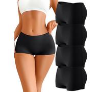 READY TO LOVE Calzoncillos tipo bóxer para mujer, sin costuras, suaves, transpirables, ropa interior para mujer, hipster Under Dress, paquete de 4 unidades, Negro , L