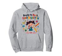 Ready to Rock Kindergarten First Day Girl Mochila Lápiz Sudadera con Capucha, Unisex para Adultos, Gris Jaspeado, XL