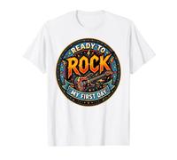 Ready To Rock My First Day of School Camiseta gráfica económica, Hombre, Blanco, L