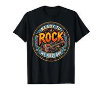 Ready To Rock My First Day of School Camiseta gráfica económica, Hombre, Negro, L