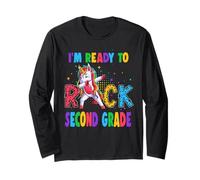 Ready To Rock Second Grade Dabbing Unicorn Back To School Manga Larga