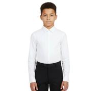 Ready4Dance Camisa Body Niño/Niño para Danza Estándar, Baile de Salón y Latino Americano Tejido Elástico con Cuello Rígido y Cierre de Botones - Perfecta para Competiciones, 33 BLANCO, 8 años