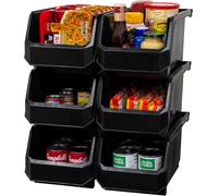 ReadySpace Plastic Containers for Organizing and Storage Bins for Closet, Kitchen, Office, Garage or Pantry Organization, Stackable Bins, Large (14.8" x 8" x 7"), 6-Pack, Black