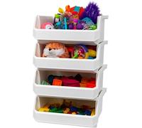 ReadySpace - Set de 4 contenedores de plástico para organización y almacenamiento, apilables, extragrandes, 37,6 x 41,9 x 17,8 cm, para armario, cocina, oficina, garaje o despensa, blanco