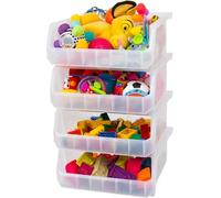 ReadySpace - Set de 4 contenedores de plástico para organización y almacenamiento, apilables, extragrandes, 37,6 x 41,9 x 17,8 cm, para armario, cocina, oficina, garaje o despensa, transparente