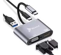 Reagle 4-IN-1 USB-C Hub Adapter Multiport mit 4K HDMI, 1080p VGA @60Hz, USB-A 3.2 Gen 1, 87W Power Delivery - Kompatibel mit MacBook, Smartphones, Aluminiumgehäuse