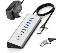REAGLE Concentrador de 10 puertos, USB 3.2 con cable de 100 cm para escritorio, 10 en 1, 7 puertos USB-A y 3 x USB-C, 36 W, Plug and Play, aluminio USB distribuidor 5 Gbps, para PC, portátil, MacBook