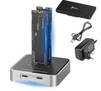 Reagle Dual M.2 NVMe SATA Dockingstation, USB-C 3.2 Gen2 10 Gbps, 2 SSD M.2 simultáneamente, soporte de 16 TB, carcasa de aluminio, M Key & B+M Key, Plug & Play, incluye cable USB-A/USB-C