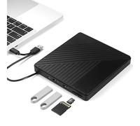 Reagle Grabadora externa de CD/DVD USB 3.2 USB-C - Unidad portátil con lector de tarjetas SD/microSD, 2 puertos USB-A, Plug & Play para Windows, Mac OS, Linux - Transferencia de datos rápida 5 Gb/s