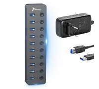 Reagle HUB USB 3.2 Gen 1 10 en 1 con 10 Puertos de Datos, Transferencia 5 Gbps, Fuente de Alimentación 36W, Interruptores Individuales por Puerto, Plug & Play, Indicadores LED, Carcasa de Aluminio