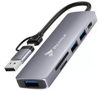 Reagle Hub USB 6 en 1 USB 3.2 Gen 1 5 Gbps Adaptador USB A y USB C con 3 Puertos USB A Lector SD microSD Entrada de Alimentación USB C para PC Portátil Tablet Smartphone