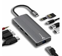 Reagle HUB USB-C 10 en 1 DisplayPort 1.4 HDMI 2.1 8K 30Hz 4K 144Hz 5 Gbps Display Port Power Delivery 100W cable Nylon trenzado recubierto Plug & Play (13 cm)