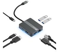 Reagle HUB USB-C 7 en 1 2 x HDMI 4K 60 Hz PD 100 W SB-C 3.2 Gen2 10Gbps LAN RJ45 1000Mbps Adaptador Plug & Play Video Duplicación, Modo Avanzado