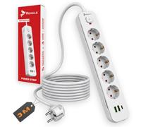 Reagle Regleta Enchufes 5 Tomas 230V 3 USB 2X USB A 1x USB C Cable 3m con Interruptor 2500W Protección Sobrecarga Blanca para Casa Oficina