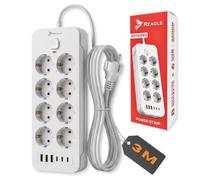Reagle Regleta Enchufes 8 Tomas 230V 6 USB 3 USB A 3 USB C 2500W con Interruptor Ahorro Energía Protección Sobrecarga Cable 3M para Oficina Hogar Blanca