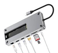Reagle USB C Hub 7 en 1 con carcasa M.2 NVMe SSD 4K HDMI 60 Hz, USB 3.2 Gen 2, 100 W PD, Gigabit LAN, lector de tarjetas SD MicroSD, base de aluminio para ordenador portátil, MacBook y PC