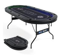 REAHOISY Mesa de póquer LED para 10 jugadores, mesa de casino Texas Holdem plegable ovalada de 84 pulgadas con luces LED tricolores, mesa de juego de mesa para sala de juegos en casa con 10 portavasos