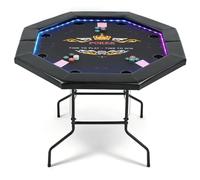 REAHOISY Mesa de póquer LED para 8 jugadores, mesa de casino octogonal plegable de 48 pulgadas para sala de juegos en casa, mesa de juego de mesa plegable Texas Holdem con luz LED de doble color